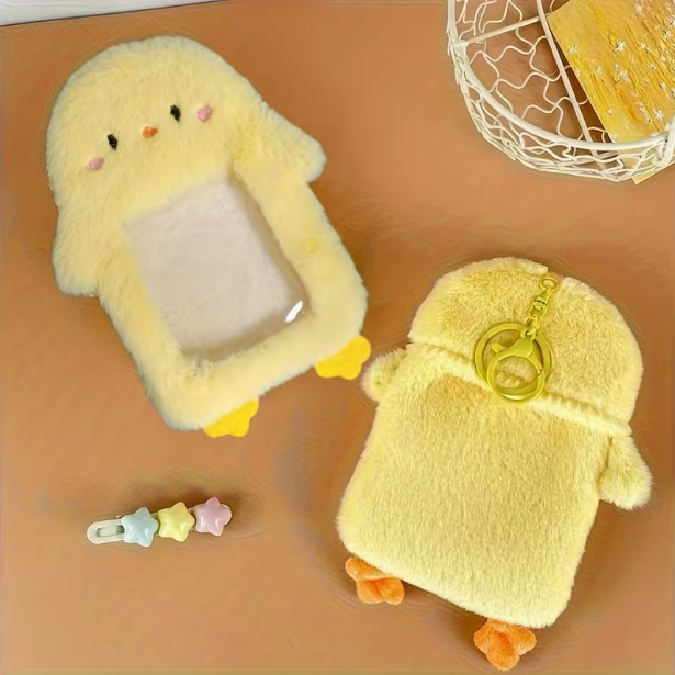 Cute Dumpling-Style Yellow Chick Plush Card Holder